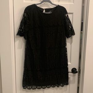 Lace overlay knit dress